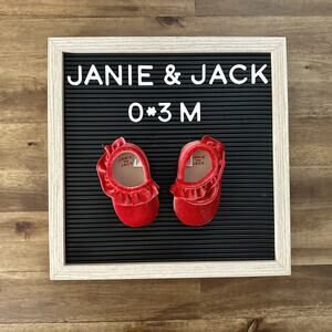 Janie & Jack Red Velvet Ruffle Crib Bootie Ruffle Baby Dress Shoes 0/3 M
